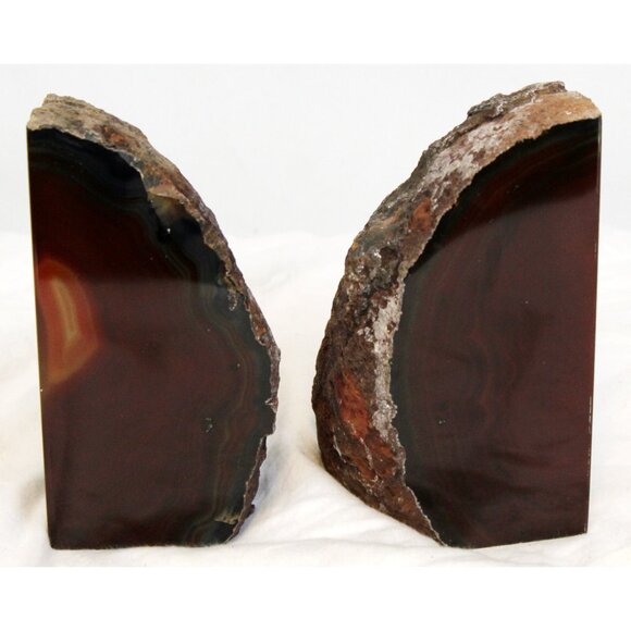 Brown Geodes Stones Bookends Agate Smooth Polished Natural Rough Outside Decor - Picture 2 of 6